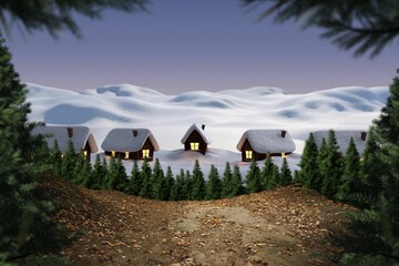 Digitally generated Cute village in the snow