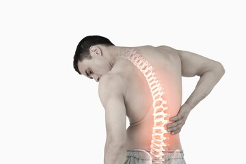 Highlighted spine of man with back pain