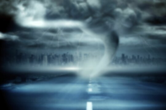 Fototapeta Road against cloudy sky in stormy weather