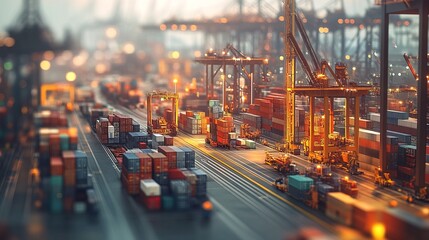 A high-tech industrial port with automated cargo loading and robotic workers