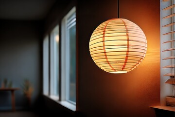 Warm, inviting room with paper lantern