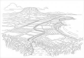 Fototapeta premium Jeju Olle Trail in Jeju one line drawing