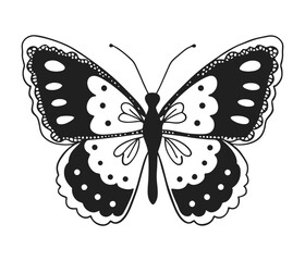 Stylized butterfly drawing in black and white ideal for tattoos, posters, nature themed designs