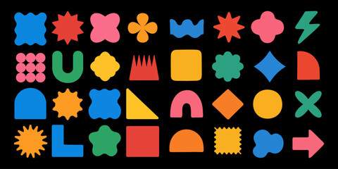 Set color figure pencil. Hand-drawn crayon design elements: round, square, and triangular shapes in a fun, kid-friendly style with ample copy space. 