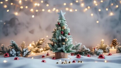 Obraz premium Frame, different angle, Merry Christmas lifestyle scene, Photorealistic, professional photography, sharp focus, studio lighting, centered composition, natural color palette, authentic tones, macro det