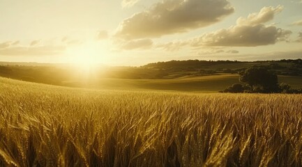 Obraz premium Golden wheat field at sunset (1)