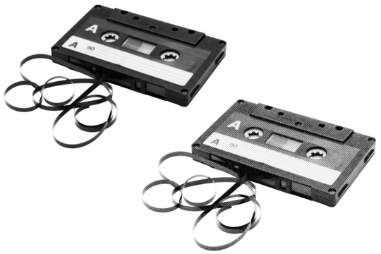 Retro vintage Cassette halftone on transparent PNG. Ideal for overlays, posters, and designs. High-res, AI-based with human edited effects. Old vintage Cassette in trendy dotted pop art style.