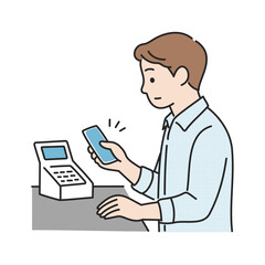 スマホ決済をする男性のイラスト