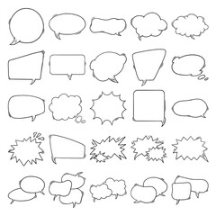 Fototapeta premium Speech Bubble Set, Hand Drawn Doodle Style, Cartoon Dialog Balloons Vector, Blank Chat Box