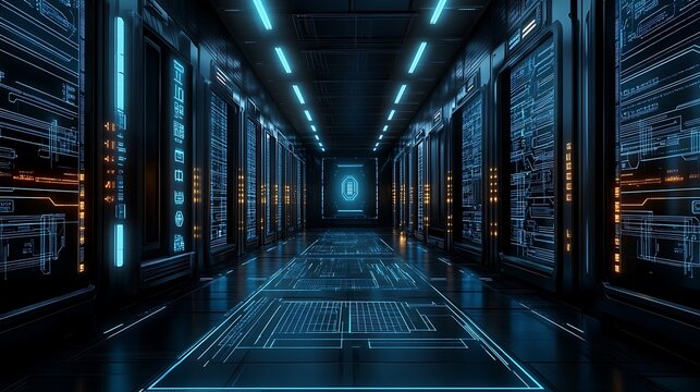 Futuristic server room hallway (3) - Powered by Adobe
