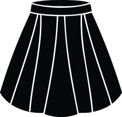 Black and white silhouette of a simple pleated skirt illustration