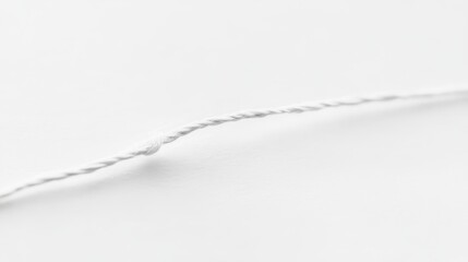 Thin Rope. White Thread on White Background in Close-up Macro Photography