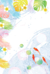 金魚　夏　水彩　和柄　背景