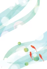 Gordijnen 金魚　夏　水彩　和柄　背景 © J BOY