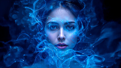 Ethereal energy surrounds enigmatic woman's face