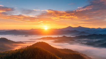 Obraz premium Breathtaking sunrise over mountain peaks with vibrant clouds and sky