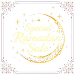 Fototapeta premium Special ramadan sale design with crescent moon and stars isolated on transparent background