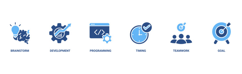 Hackathon banner web icon vector illustration concept for design sprint-like social coding event with icon of brainstorm, development, programming, timing, speed, teamwork, and goal