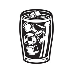 Glass of Iced Beverage with Ice Cubes Silhouette Vector Icon