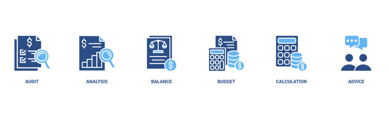 Accounting banner web icon vector illustration concept for business and finance with an icon of the audit, analysis, balance, budget, calculation, and advice