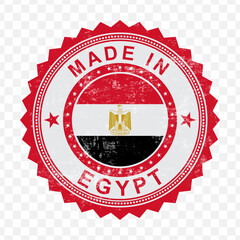 Vector illustration of round red stamp. Made in Egypt on transparent background.