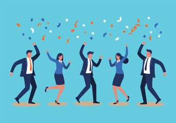 Business Celebration: Team of Professionals Jumping with Confetti, Symbolizing Success and Achievement