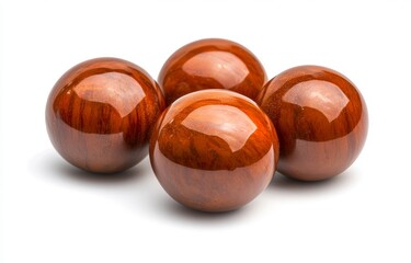 Four Glossy Amber Spheres with Gold Flecks on White