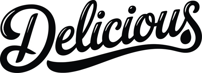 delicious, text design. Vector calligraphy. Typography poster.
