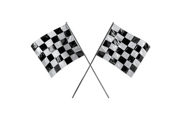 Fototapeta premium Crossed Black and White Checkered Racing Flags on Transparent Background, PNG