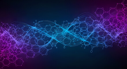 Abstract DNA Wave Pattern in Vibrant Purple and Blue Hues ideal for science technology backgrounds website banners and presentations