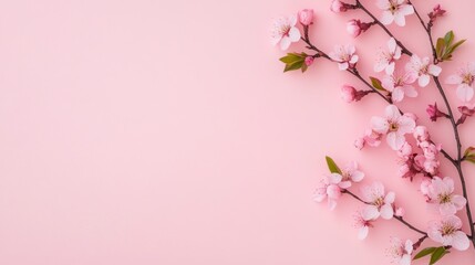 Delicate pink flowers on pastel background