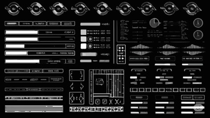 Fototapeta premium Create a UI - interface graphic pack. Sky-fi elements. Futuristic user interface graphic box for UI, Create a UX, KIT, GUI. HUD set - Digital lines, arrows, callouts titles, circle, frames, vector art