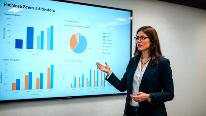 Female business professional presenting data driven insights