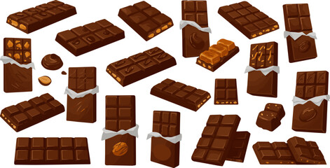 Create a kinds of deferent Сhocolate bar vector art with white background.