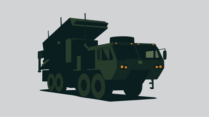 Flat Vector Military Missile Launcher Truck, Modern 8x8 Tactical Vehicle Illustration