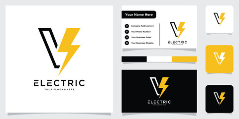Initial Letter V Volt Power Voltage Bolt Fast Thunder logo design
