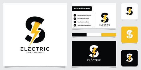 Letter S thunder logo vector design with business card design template