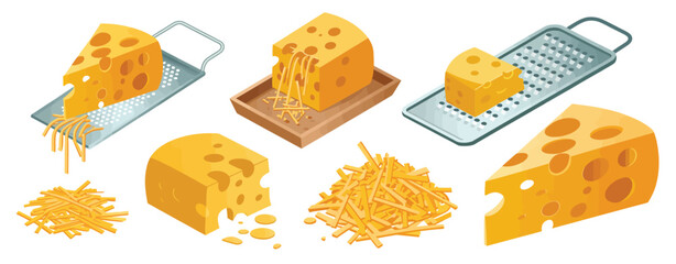Grating Cheese Illustration Isometric View of Cheese and Grater