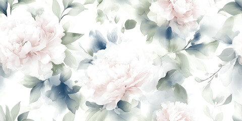 Pastel Peony Watercolor Seamless Pattern Elegant Floral Vector Print for design, textile, packaging, fabric wallpaper branding, stationery wrapping paper interior decor
