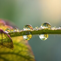 Macro Shot Dewdrops On Spring Leaves