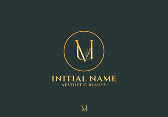 Letter Vu Beauty Logo with Flourish Ornament Luxury	