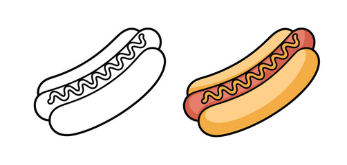 Simple Black and Colored Hot Dog Illustration