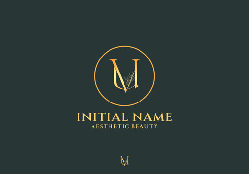 Letter Vu Beauty Logo with Flourish Ornament Luxury	