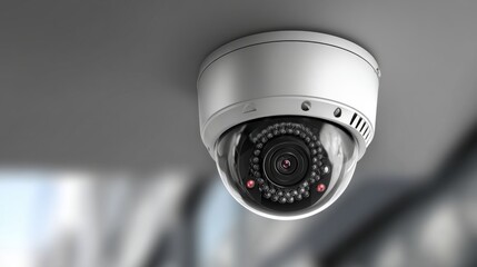 Modern security camera mounted indoors with led lights and wide-angle lens