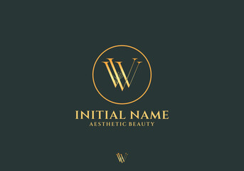 Letter Vw Beauty Logo with Flourish Ornament Luxury	