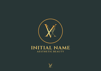 Letter Vx Beauty Logo with Flourish Ornament Luxury	