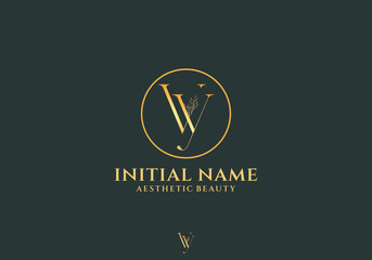 Letter Vy Beauty Logo with Flourish Ornament Luxury	