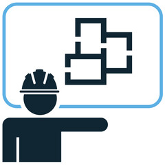Builder projecting icon vector, depicting a construction professional planning or presenting. Ideal for project management, blueprints, architectural plans, and future development.