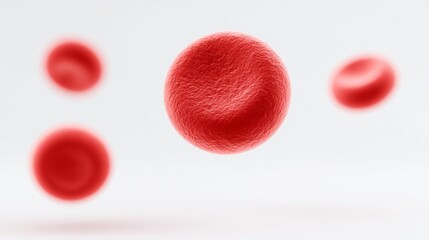 Close-up view of red blood cells floating against white background
