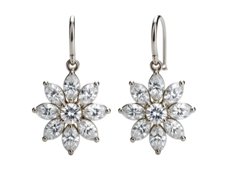  Glamorous diamond flower earrings with intricate petal arrangement PNG